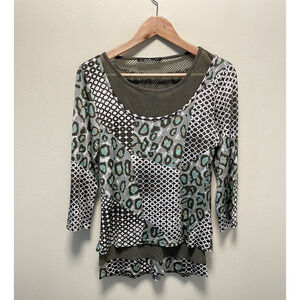 Lior Paris Womens Top Small Leopard Print Mesh Trim Asymmetric Grunge Wacky Y2K